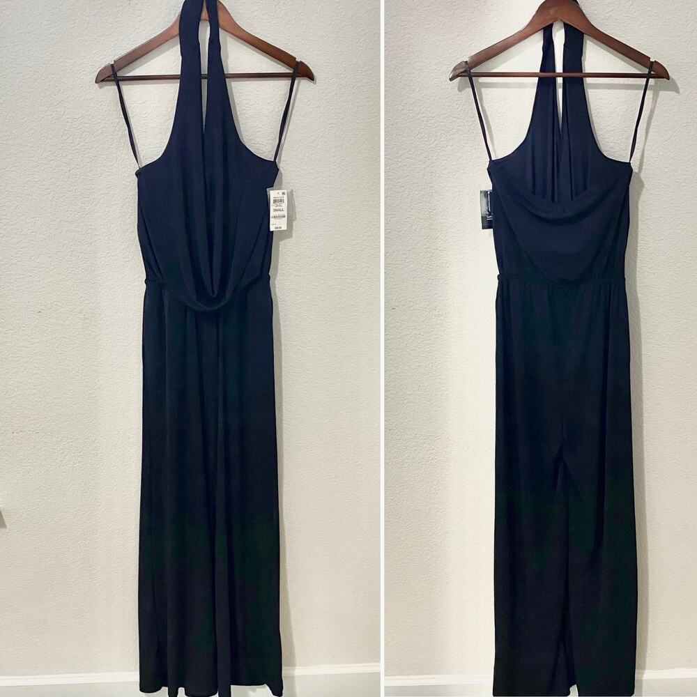 INC Womens Black Halter Jumpsuit Size Small Cowl Neck Wide Leg Stretch Ankle NWT - Picture 2 of 12
